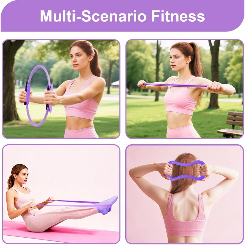 CoreHarmony Pilates Equipment Set for Women, 13-in-1 Home Pilates Workout Kit with 12.9" Ring, 9.8" Ball, 4 Fabric Resistance Loop Bands, Figure-8, Stretch Strap, Cordless Jump Rope, Yoga Socks & Carry Bagh - Image 2